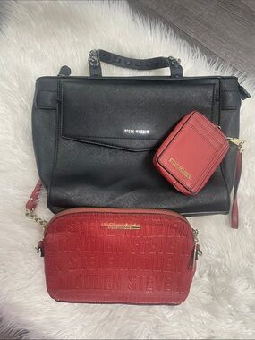 Steve Madden Black Tote with Crossbody and Red Card Wallet